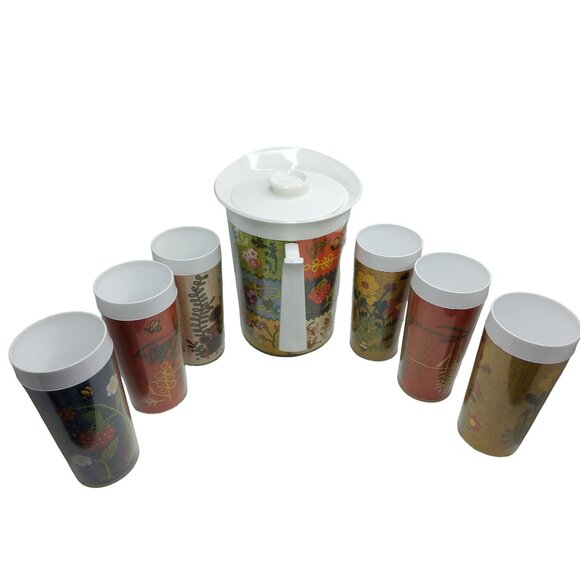 vintage 1970s west bend thermoserv plastic pitcher and 6 drinking cups ((list on - Picture 5 of 7